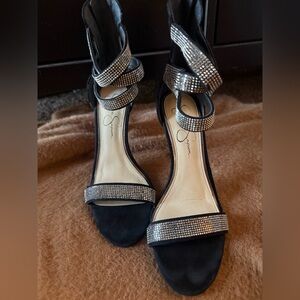 Jessica Simpson Black Rhinestone Strap Sandals